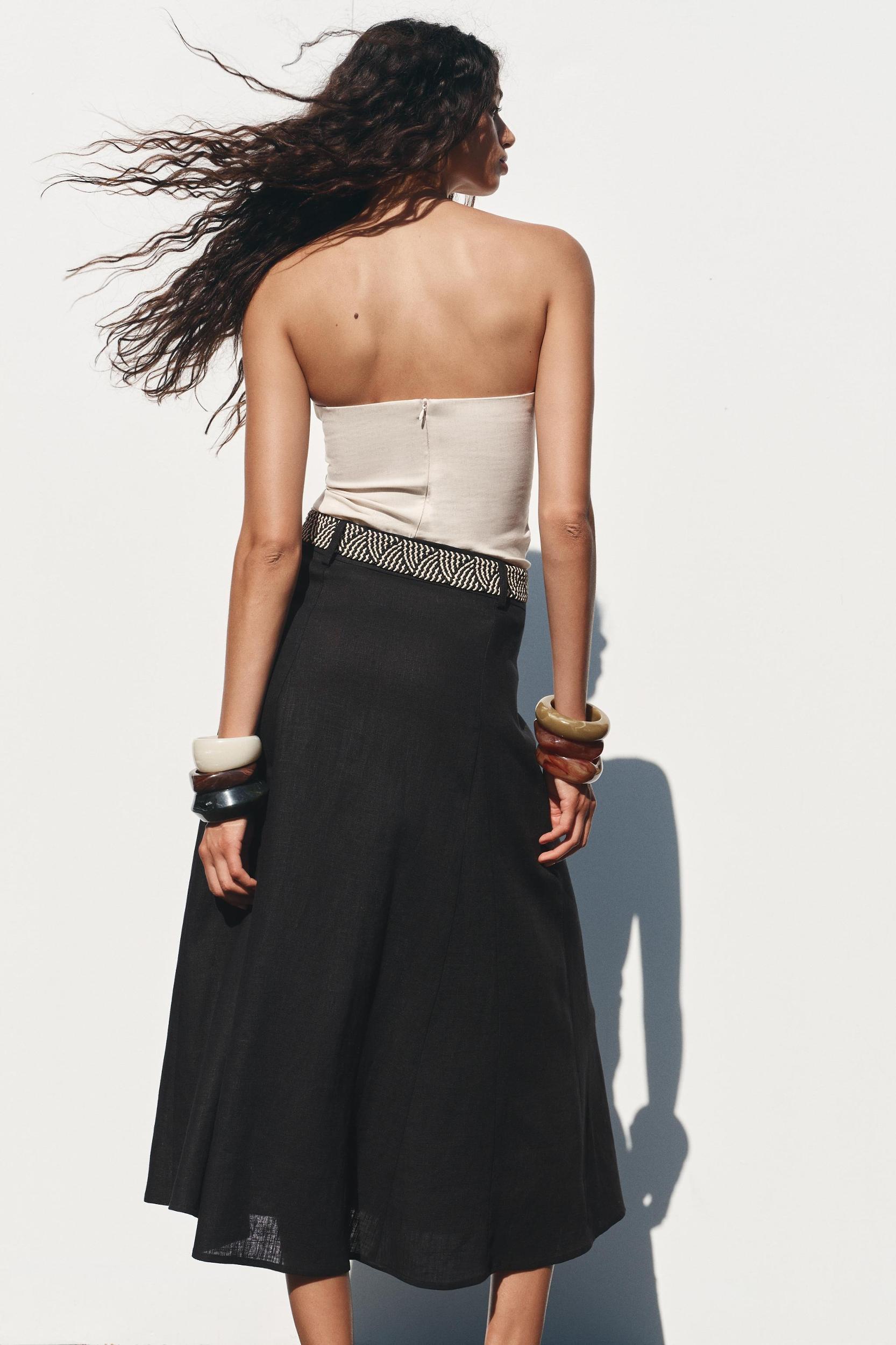 LINEN MIDI SKIRT WITH BELT Product Image