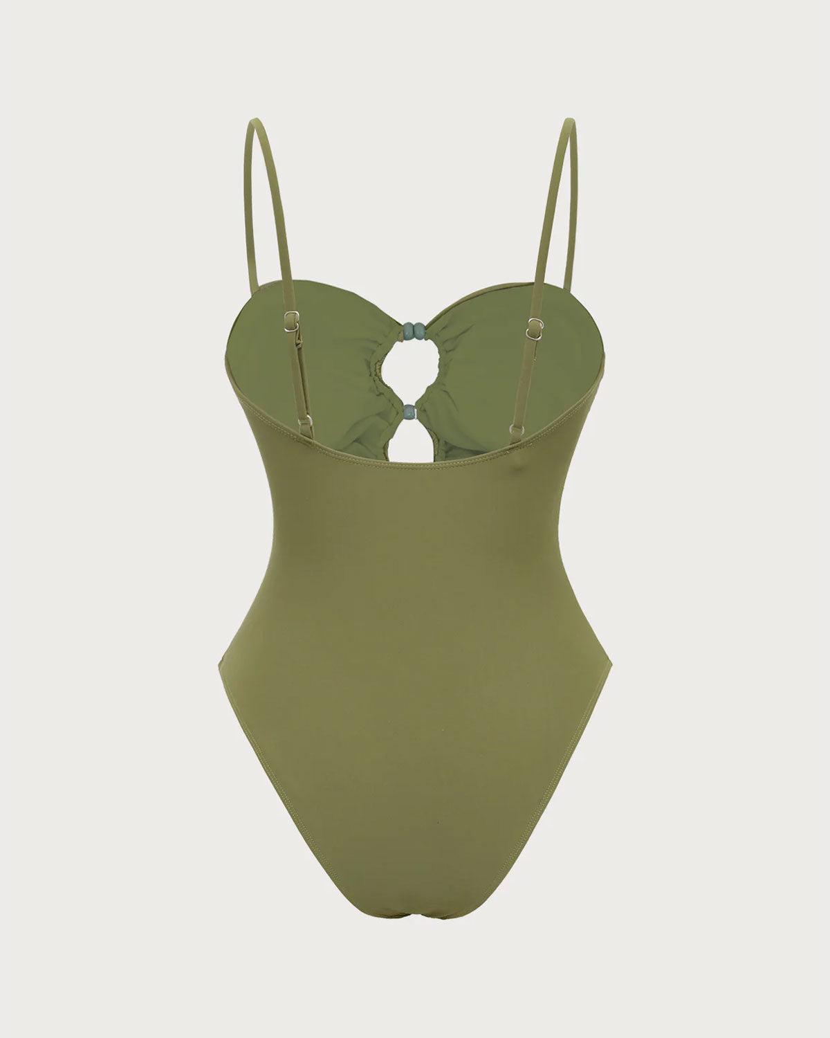 Green Ruched Cutout One-Piece Swimsuit Product Image