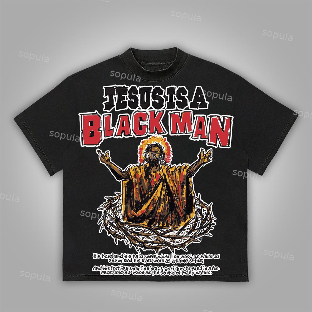 Sopula Jesus Is A Black Man Graffiti Graphics Cotton T-Shirt Product Image