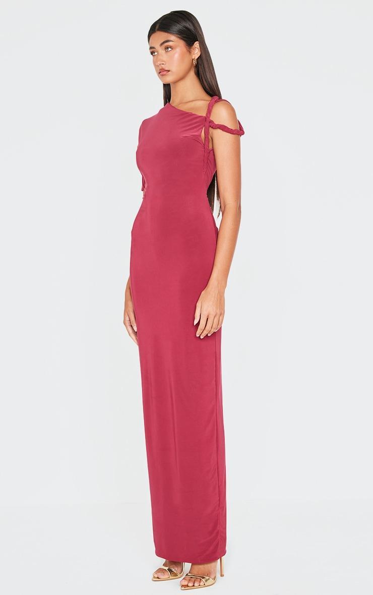 Burgundy Slinky Twist Shoulder Midaxi Dress Product Image