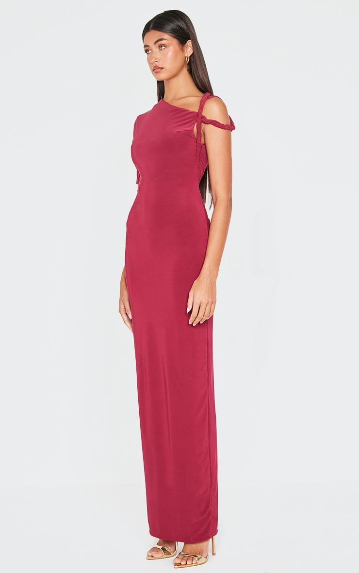 Burgundy Slinky Twist Shoulder Midaxi Dress Product Image