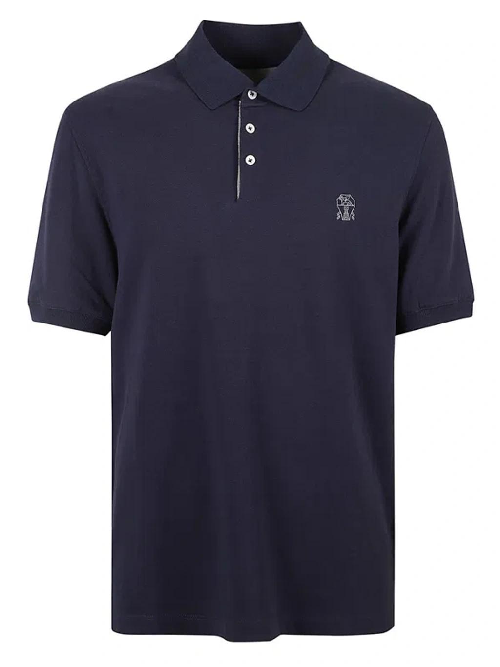 BRUNELLO CUCINELLI Chest Logo Regular Polo Shirt In Blu Prussia Product Image