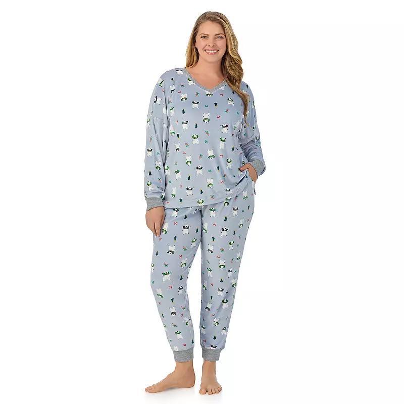 Plus Size Cuddl Duds Velour Fleece V-Neck Pajama Top & Pajama Bottoms Set, Womens Product Image