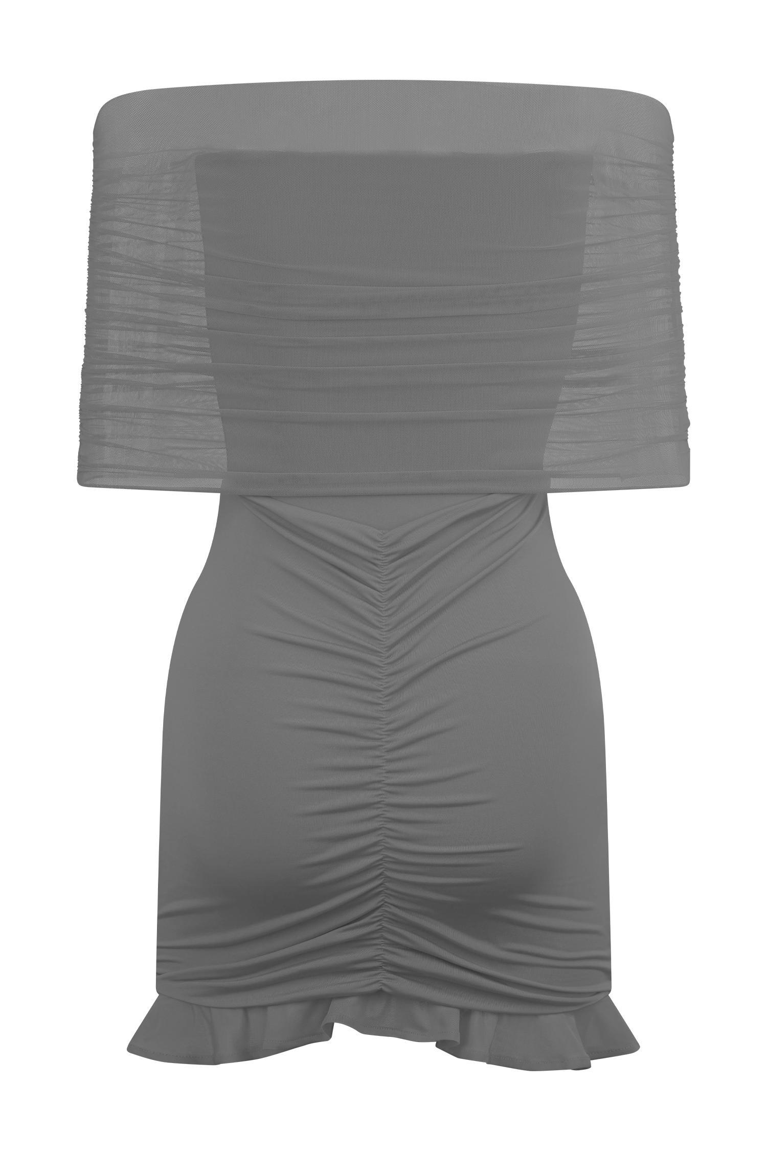 Caspian Slinky And Mesh Off Shoulder Mini Dress - Ruby Product Image