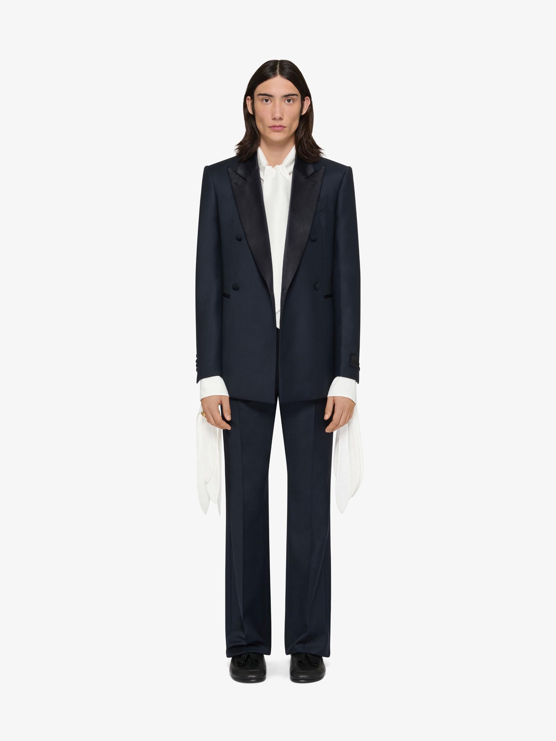 Flare tailored pants in wool with satin bands Product Image