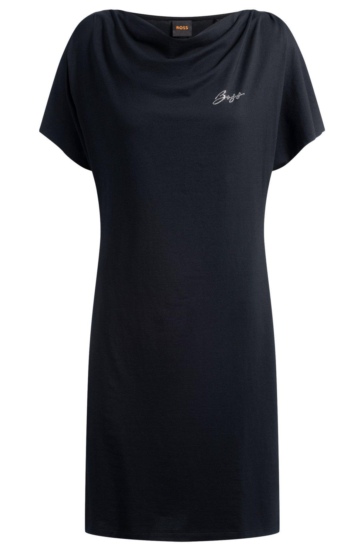 BOSS - T-shirt dress with crystal logo - Black Product Image