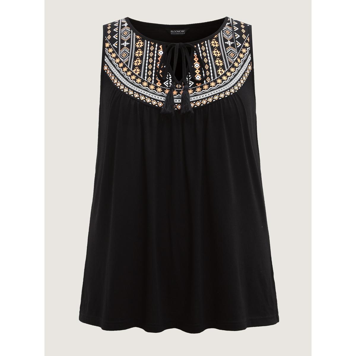 Plus Size Stretchy Boho Casual Tank Top Women Black Tie knot V-neck Vacation Tank Tops Camis BloomChic 18-20/2X Product Image