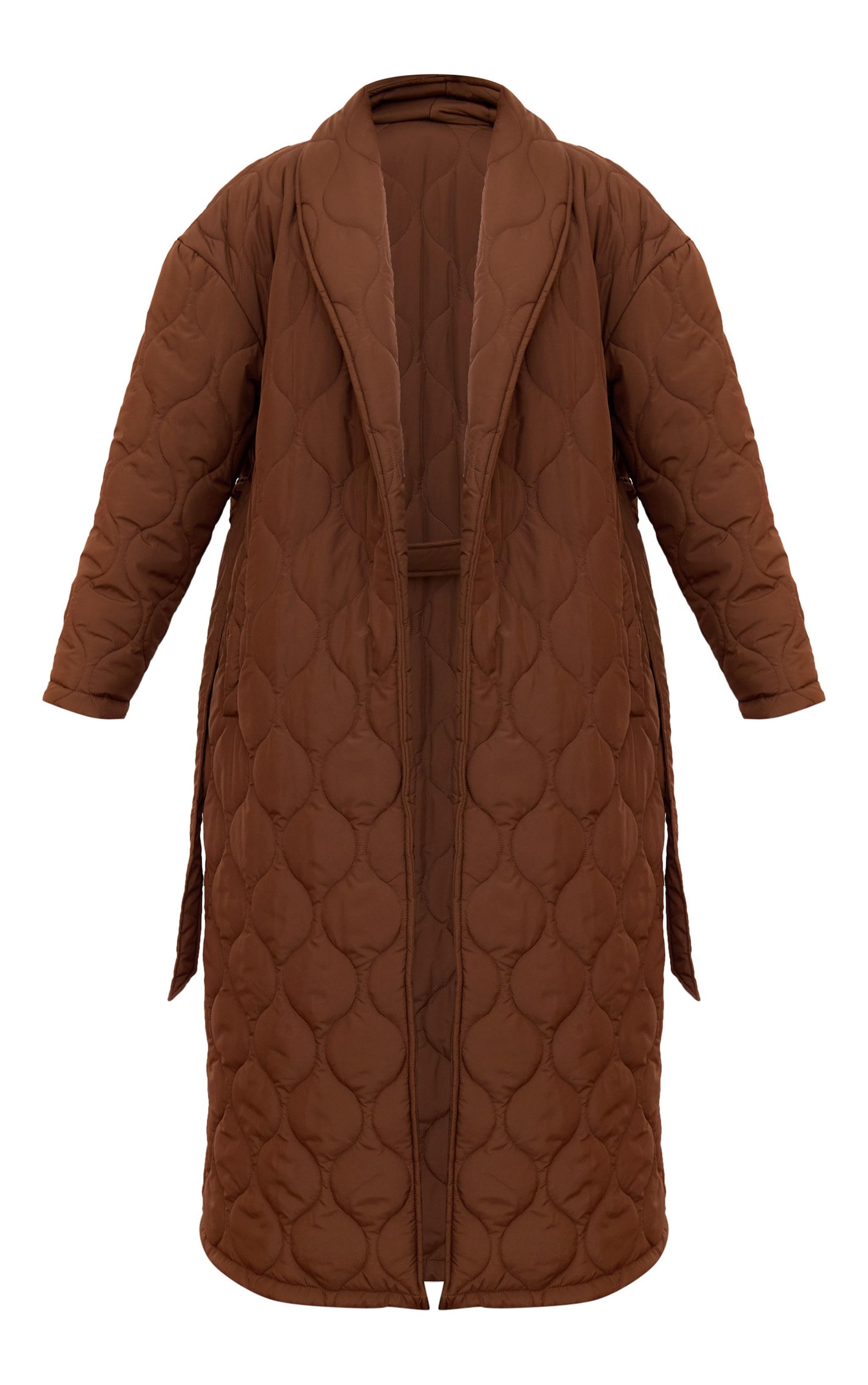 Chocolate Maxi Belted Quited Coat Product Image