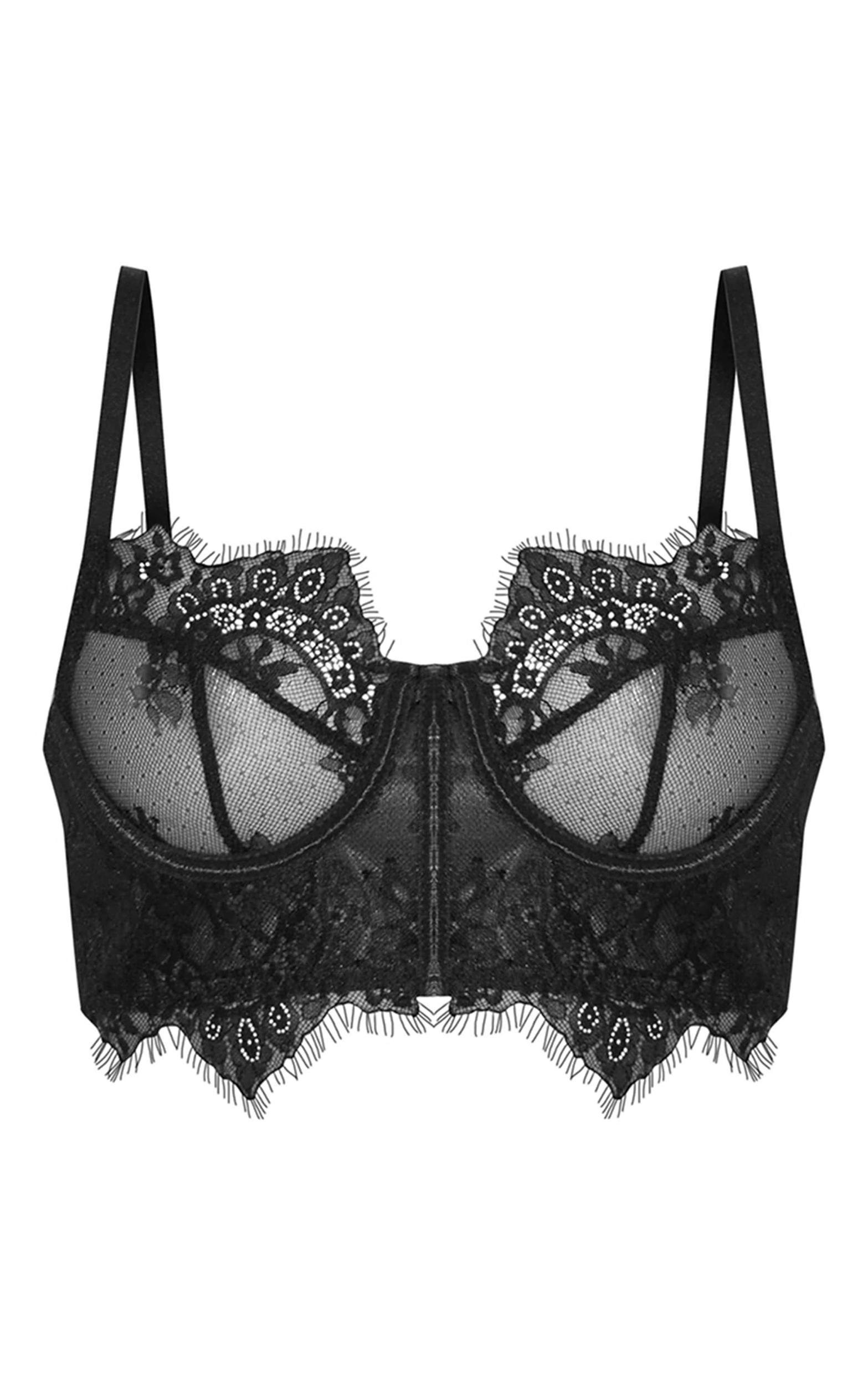 Black Eyelash Lace Corset Lingerie Set Product Image