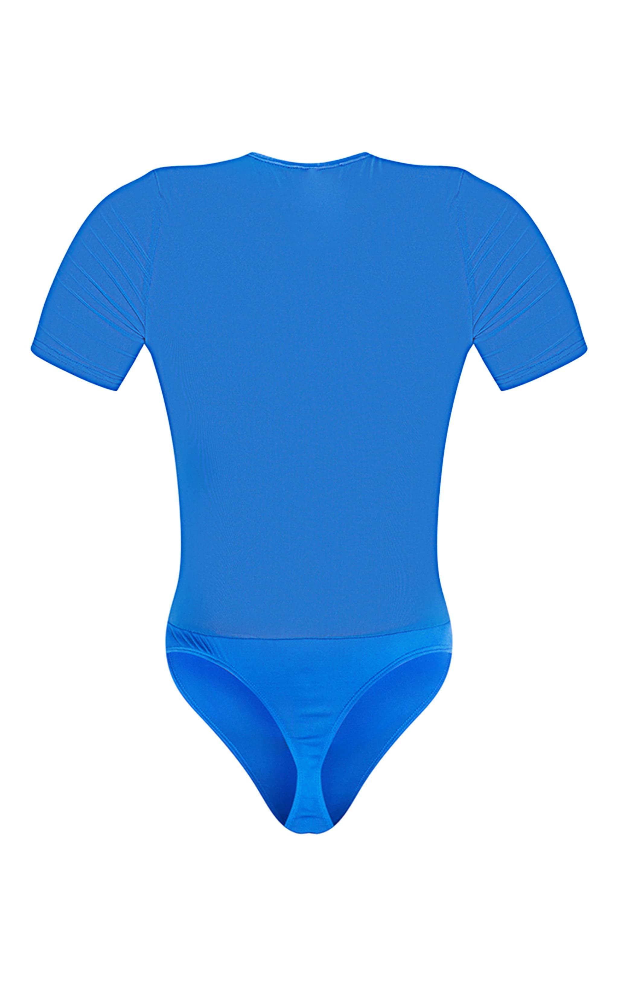 Blue Mesh Cut Out Diamante Bodysuit Product Image