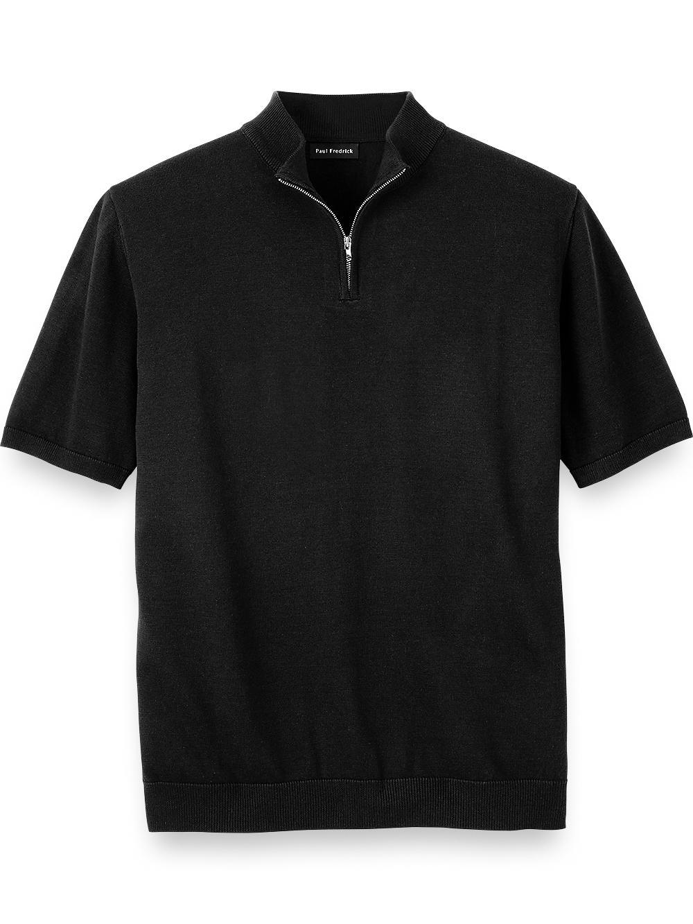 Cotton Quarter Zip Mock Neck Sweater - Light Tan Product Image