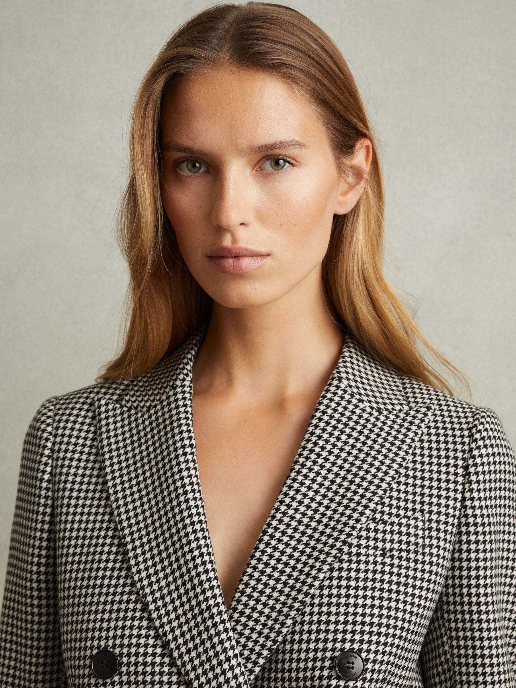 Petite Wool Dogtooth Double Breasted Blazer in Black/White Product Image