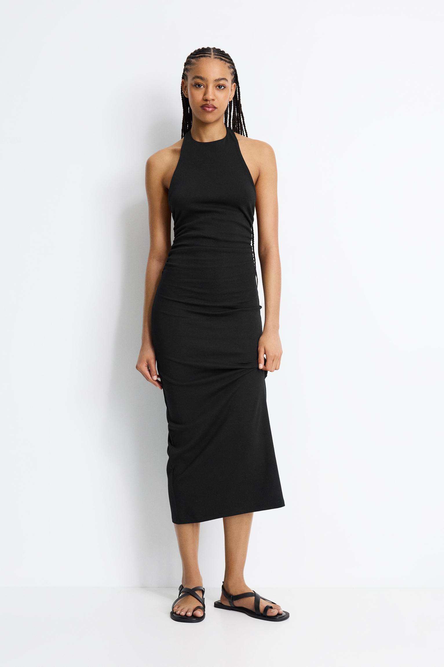 Gathered halter midi dress Product Image
