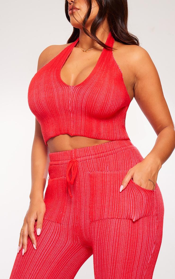 Shape Red Knit Contrast Drawstring Flares Product Image