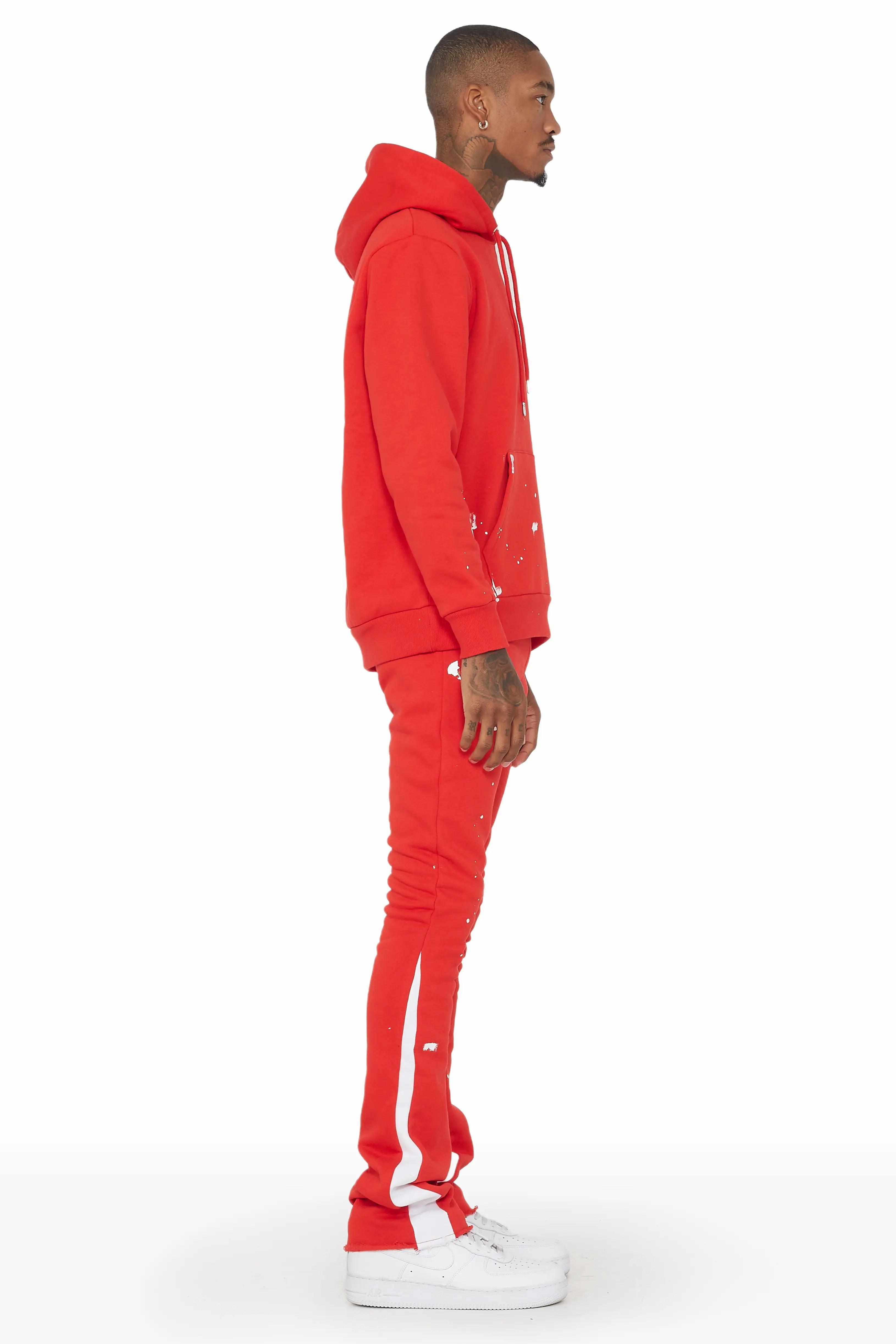 Raffer Red Hoodie/Stacked Flare Pant Set Male Product Image