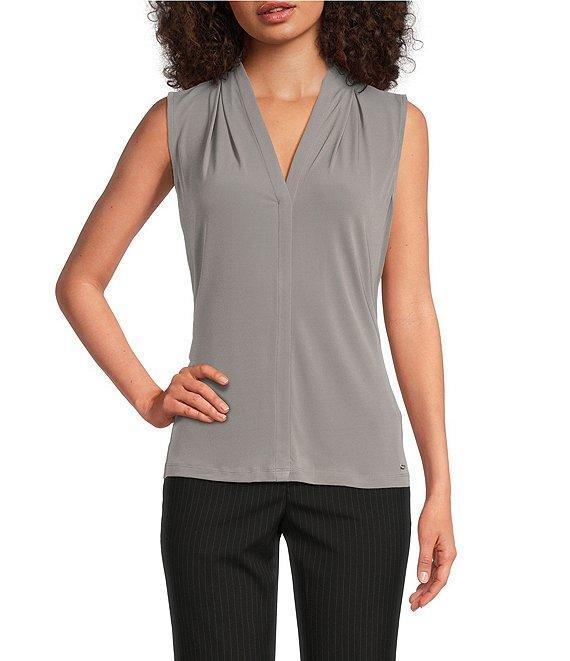 Calvin Klein Solid Matte Jersey V-Neck Sleeveless Fitted Cami Product Image