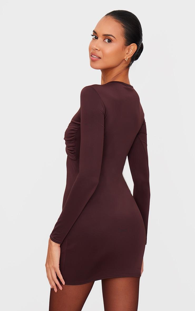 Chocolate Twist Bandeau Detail Long Sleeve Mini Bodycon Dress Product Image