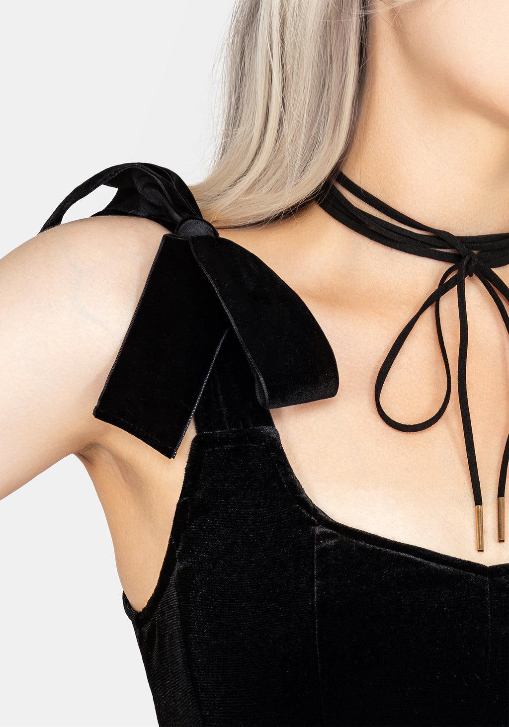 Lisette Velour Tie Strap Corset Top Product Image
