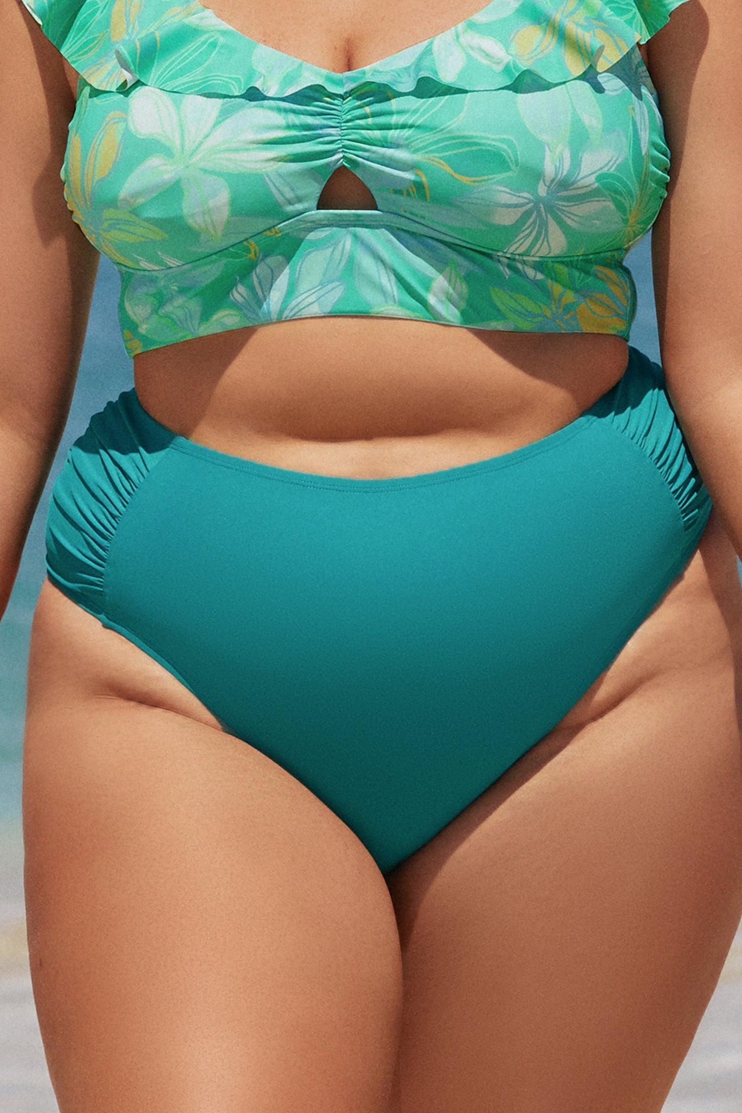 Boho Rhapsody Shirred High Waist Plus Size Bikini Bottoms Product Image