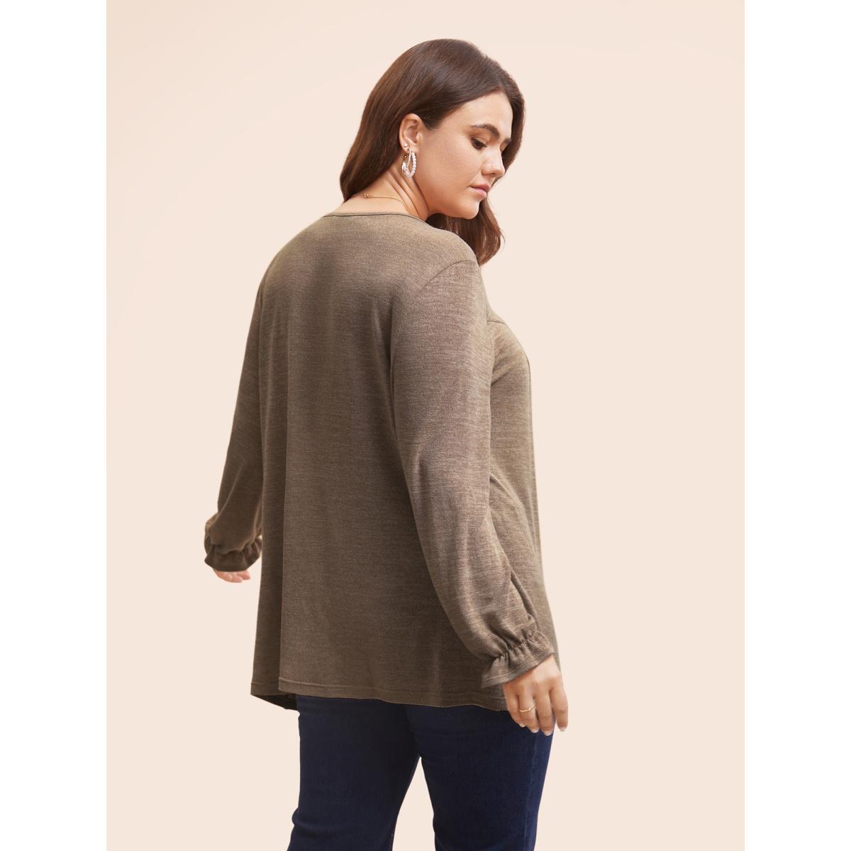 Plus Size Round Neck Heather Pleated T-shirt Mauve Women Leisure Pleated Round Neck Loose Casual T-shirts BloomChic 22-24/3X Product Image
