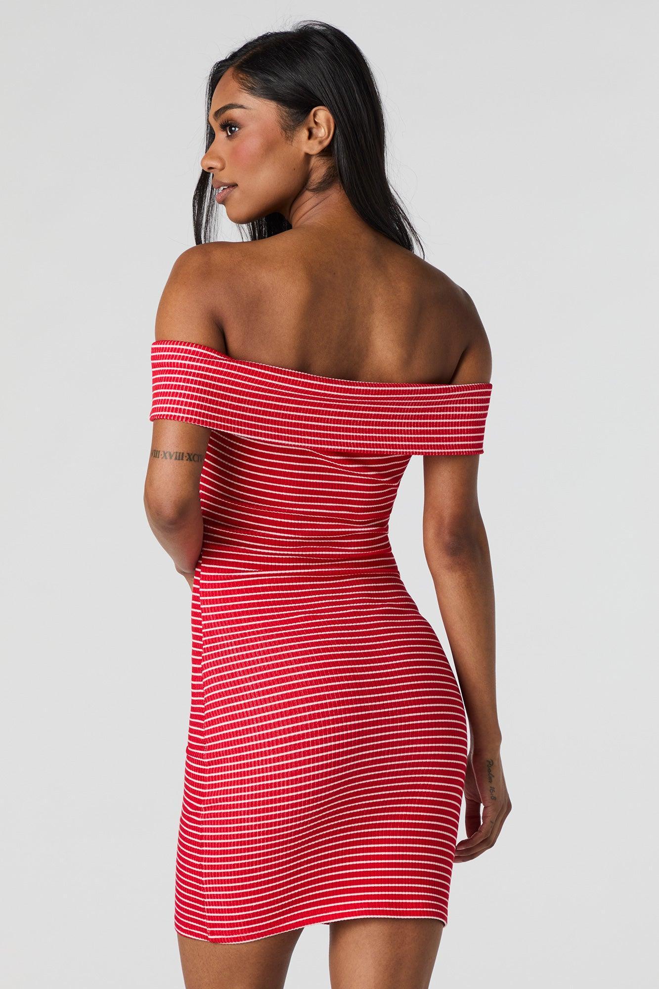 Ribbed Off Shoulder Bodycon Mini Dress Female Product Image