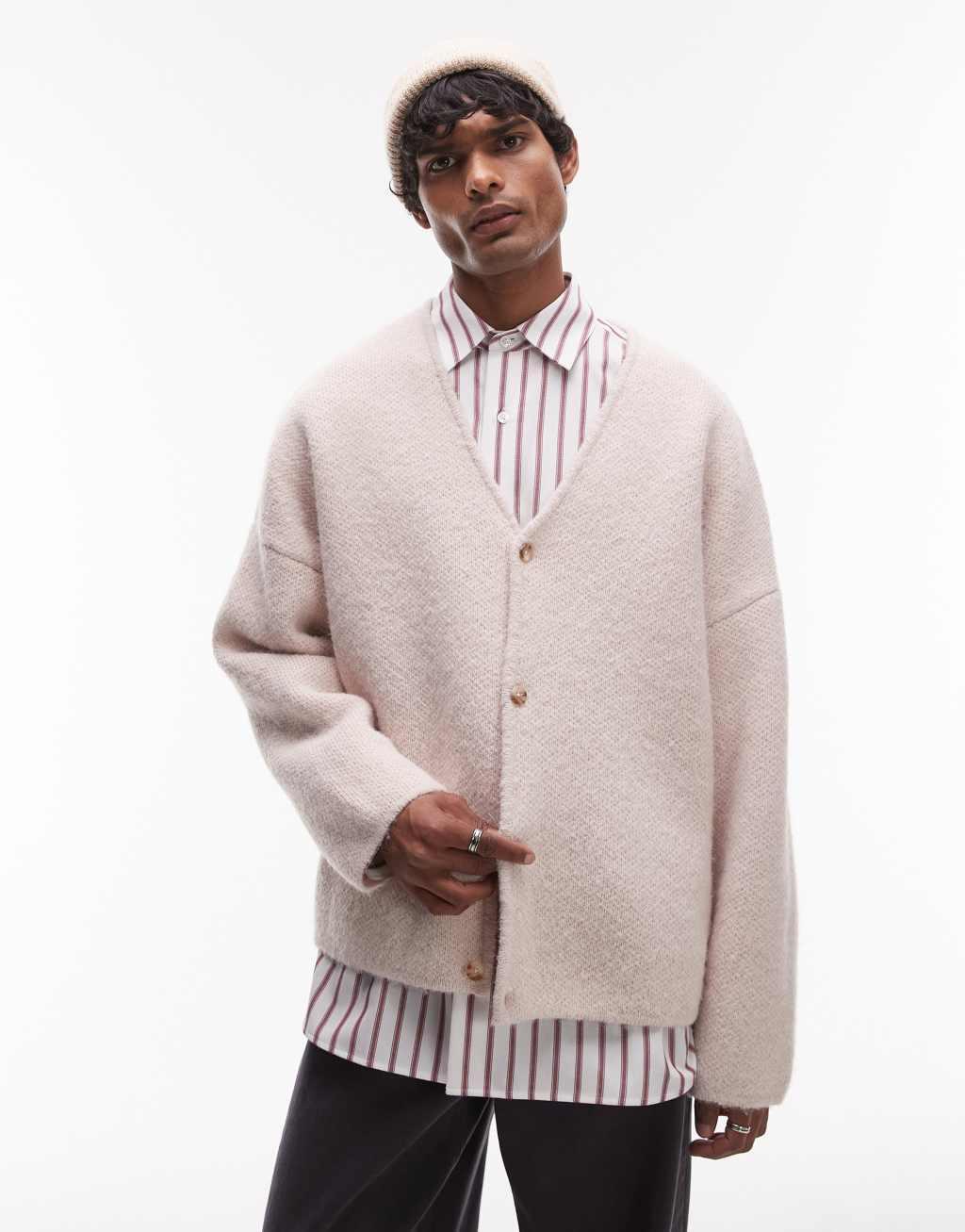 Topman soft brushed cardigan in ecru Product Image