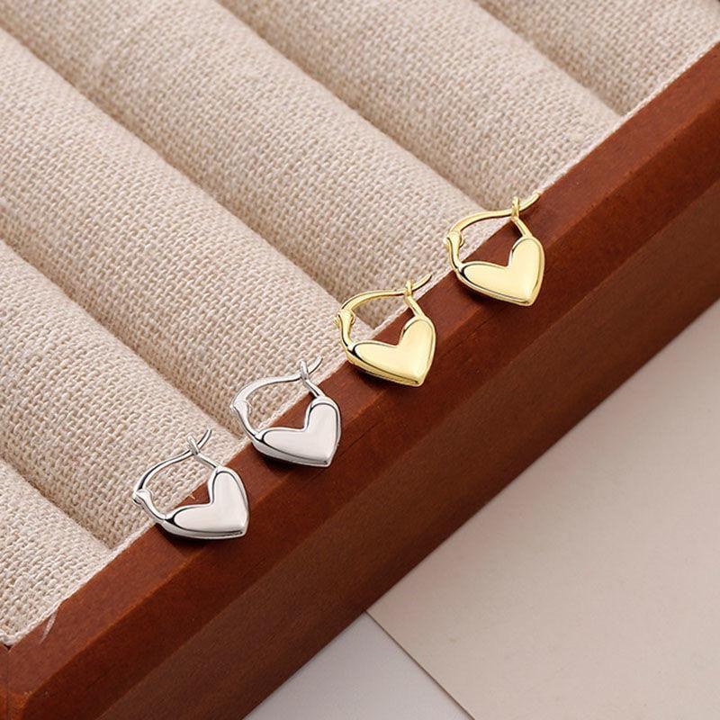 925 Sterling Silver Heart Huggie Earrings Product Image