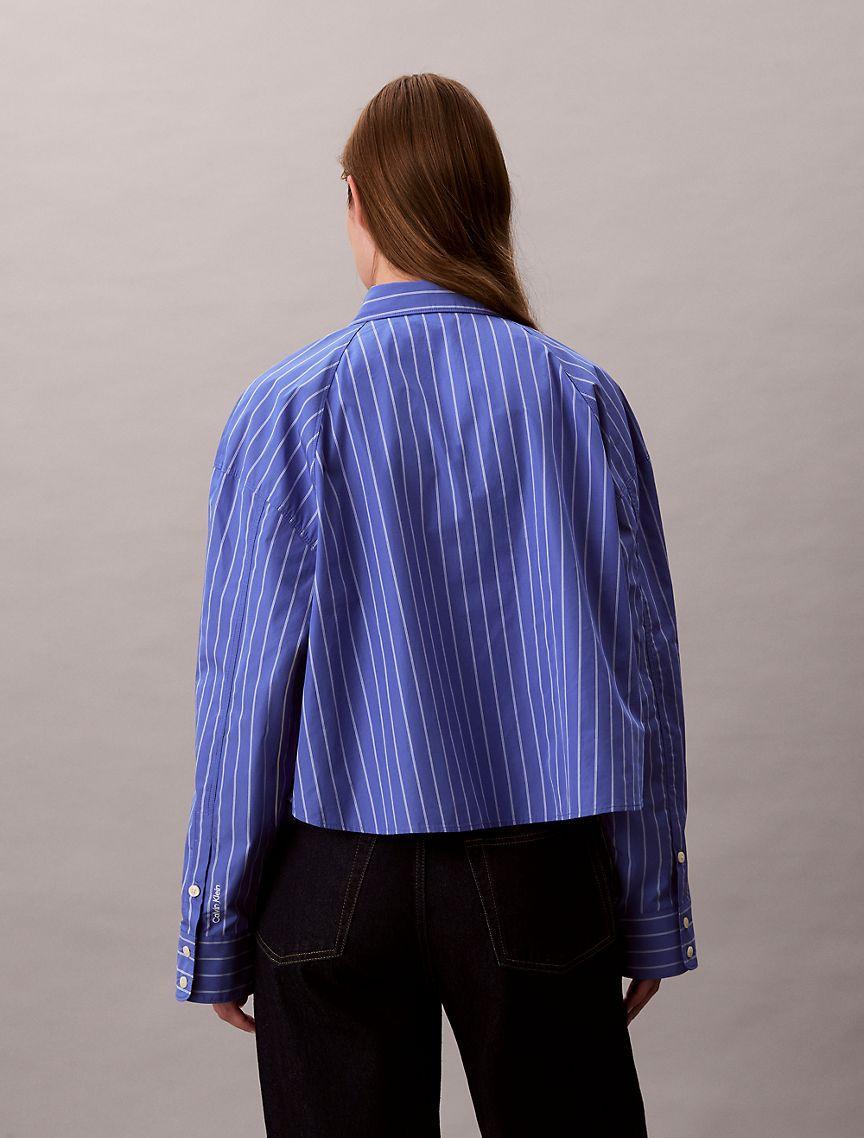 Stripe Cropped Boxy Button-Down Shirt  Product Image