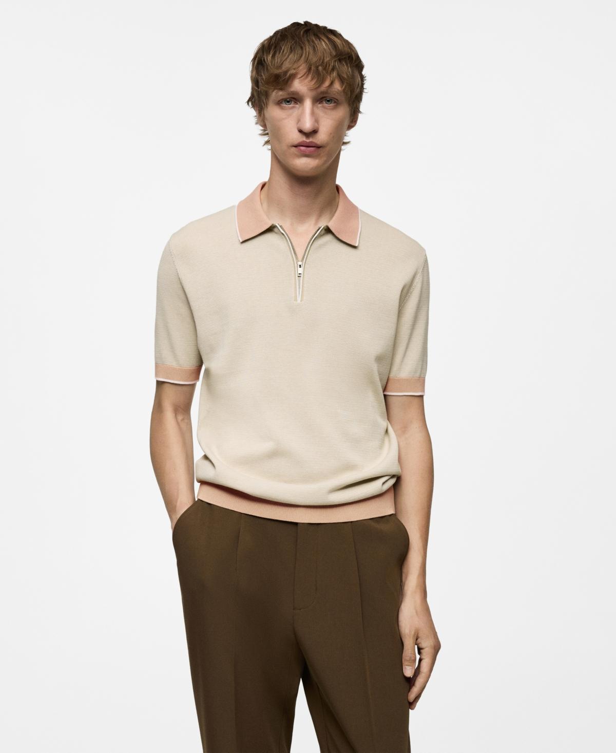 Mango Mens Zipper Detail Cotton-Knit Polo Shirt Product Image