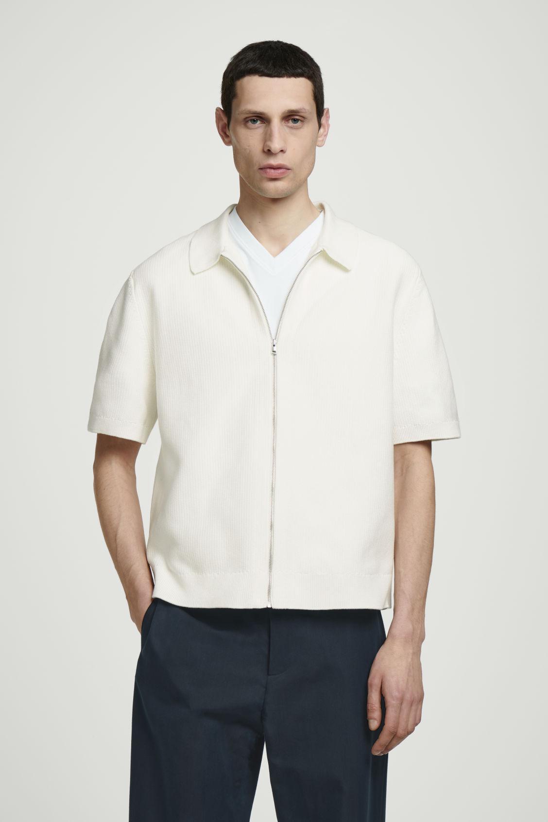 WAFFLE-KNIT COTTON ZIPPED SHIRT Product Image