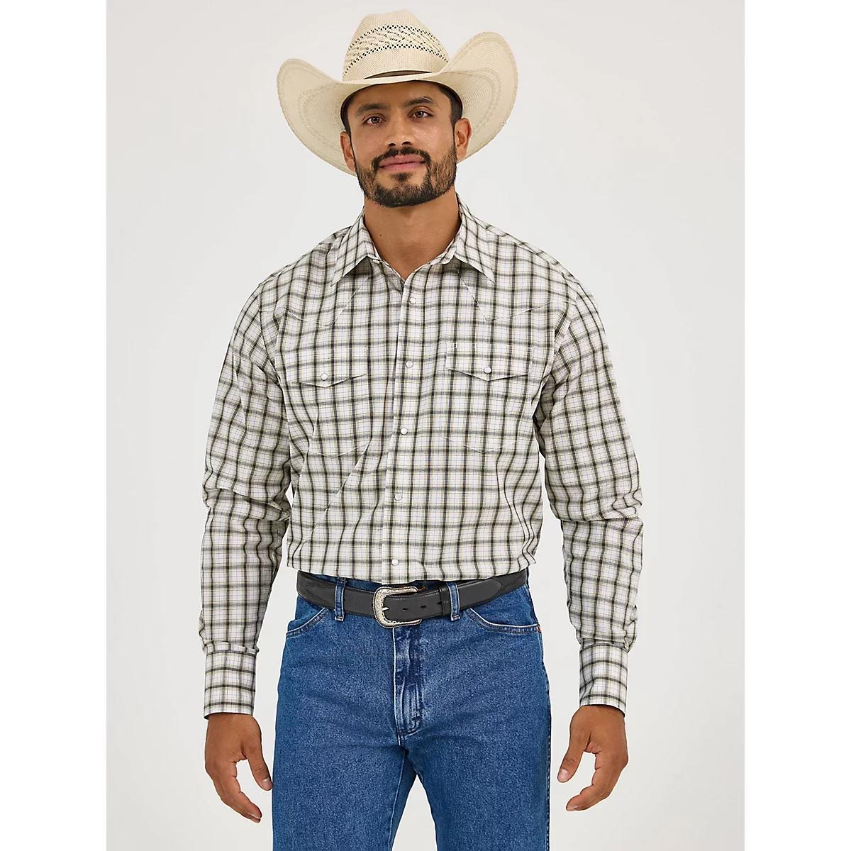 Men's Wrinkle Resist Long Sleeve Western Snap Plaid Shirt in Bee Check Product Image