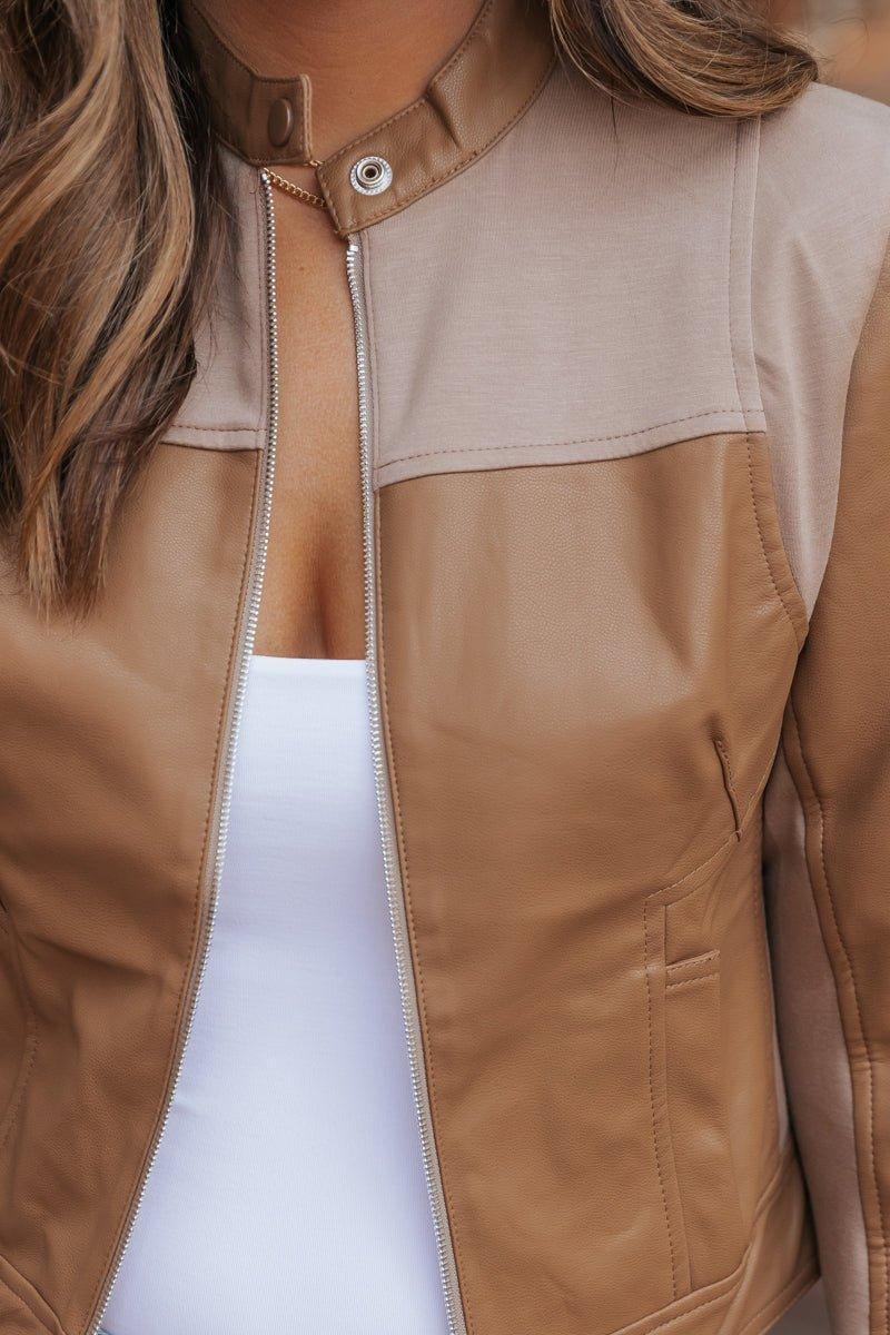 Brown Two Tone Faux Leather Jacket - FINAL SALE Product Image