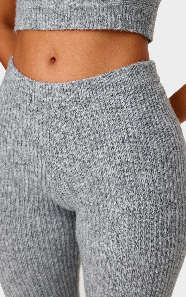 Petite Grey Marl Rib Knit Leggings Product Image