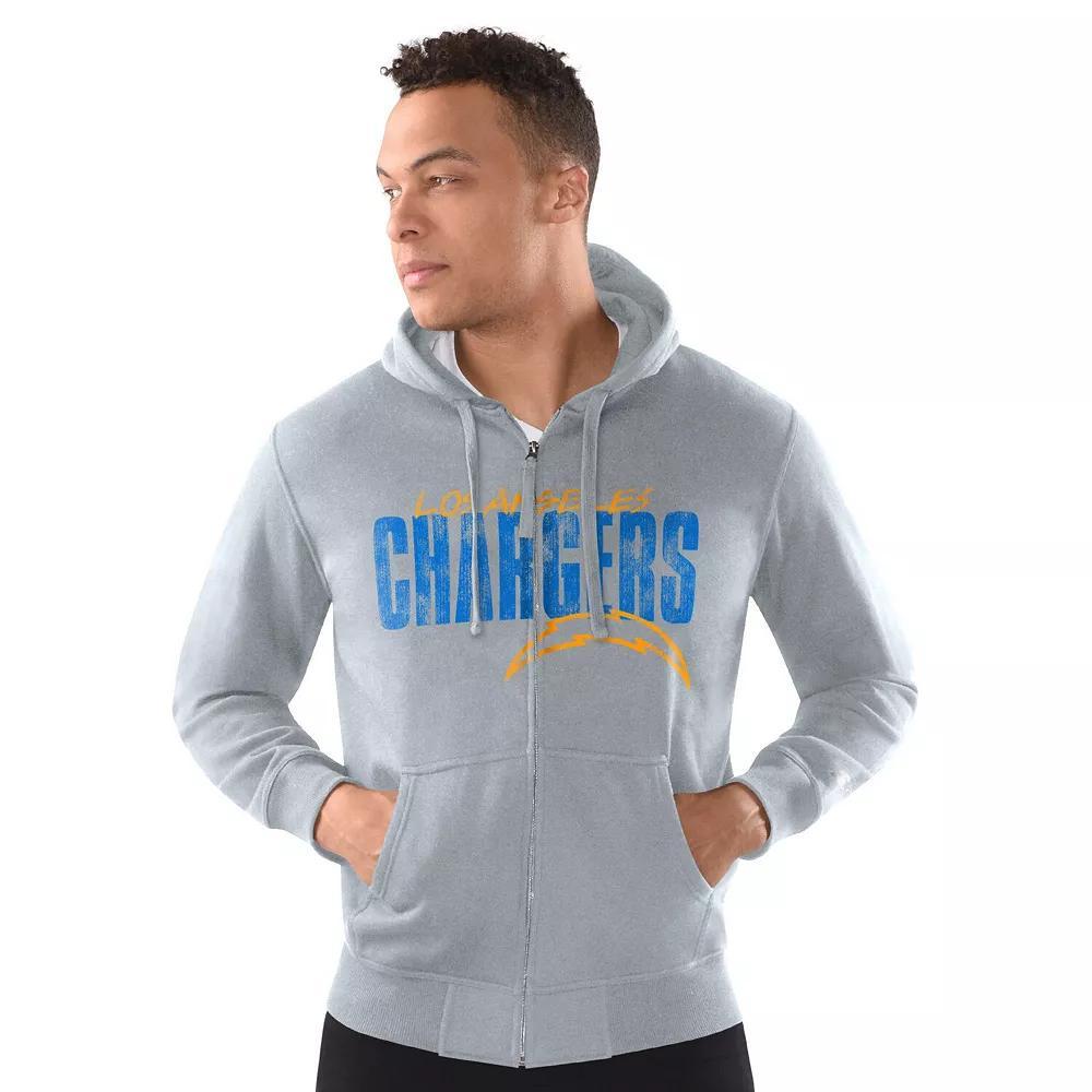 Men's Starter Heather Gray Los Angeles Chargers Distressed Classic Full-Zip Hoodie,  Product Image