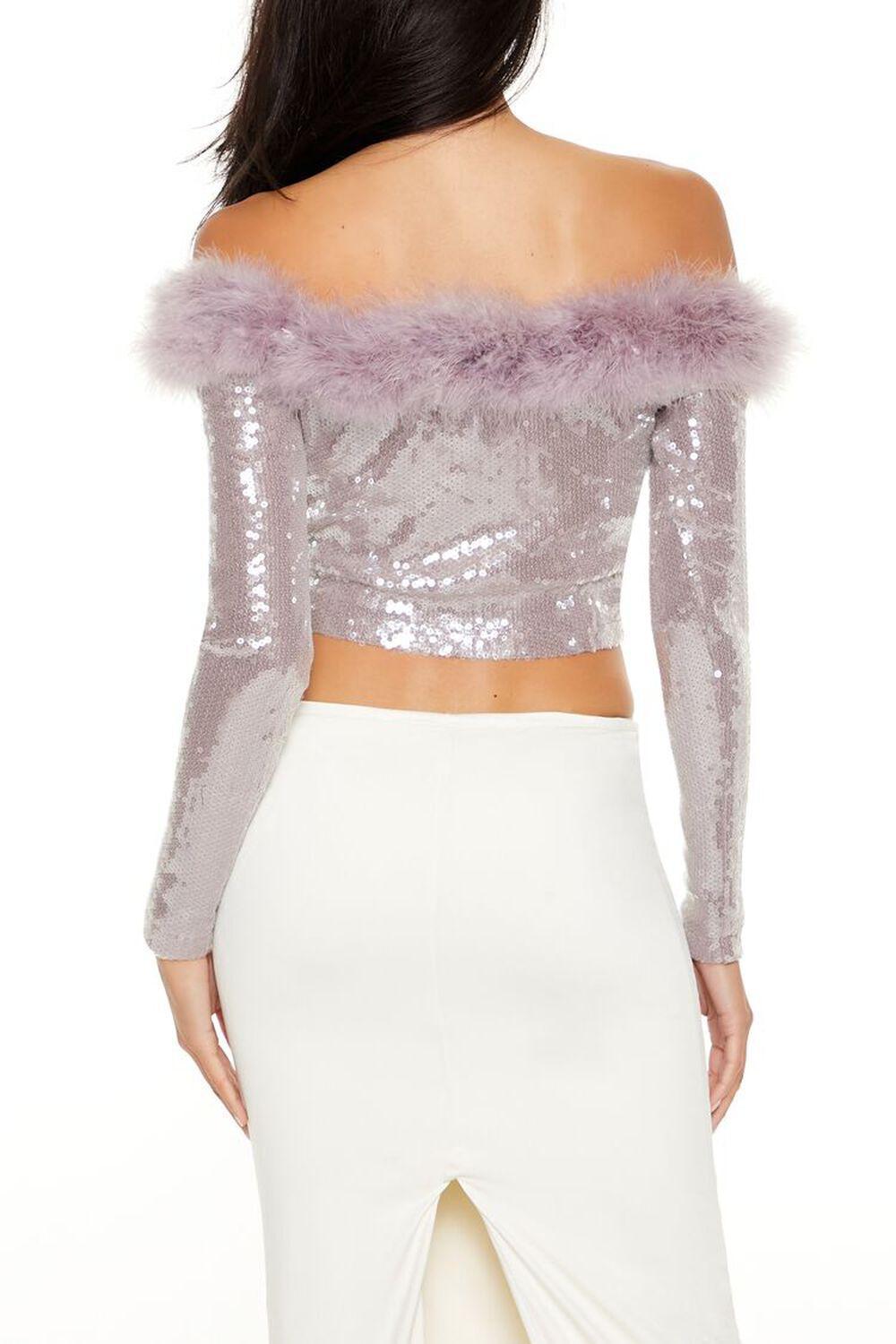 Faux Fur-Trim Sequin Crop Top | Forever 21 Product Image