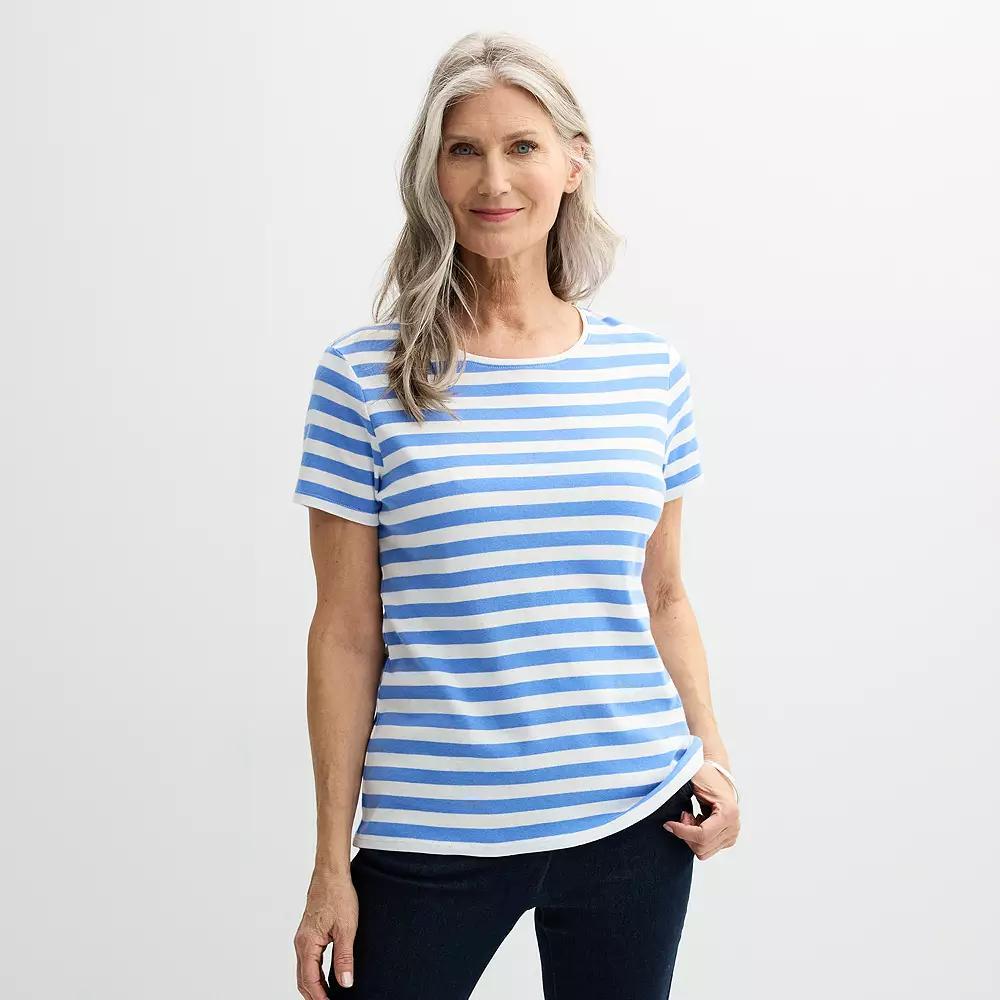Women's Croft & Barrow® Essential Crewneck Tee, Size: Large, Blue Even Stripe Product Image