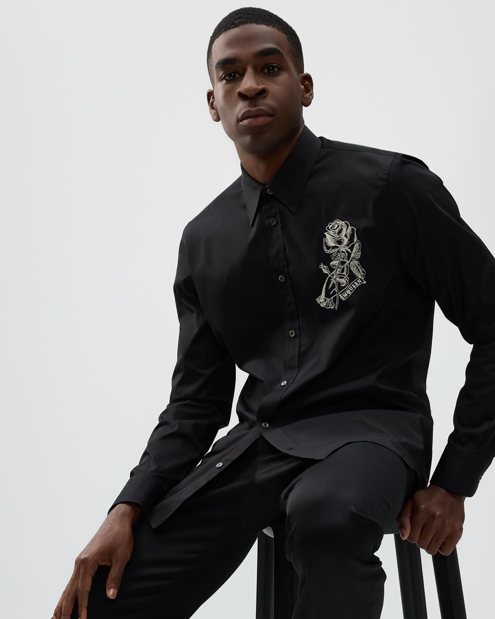 Men's Poplin Rose-Embroidered Dress Shirt Product Image