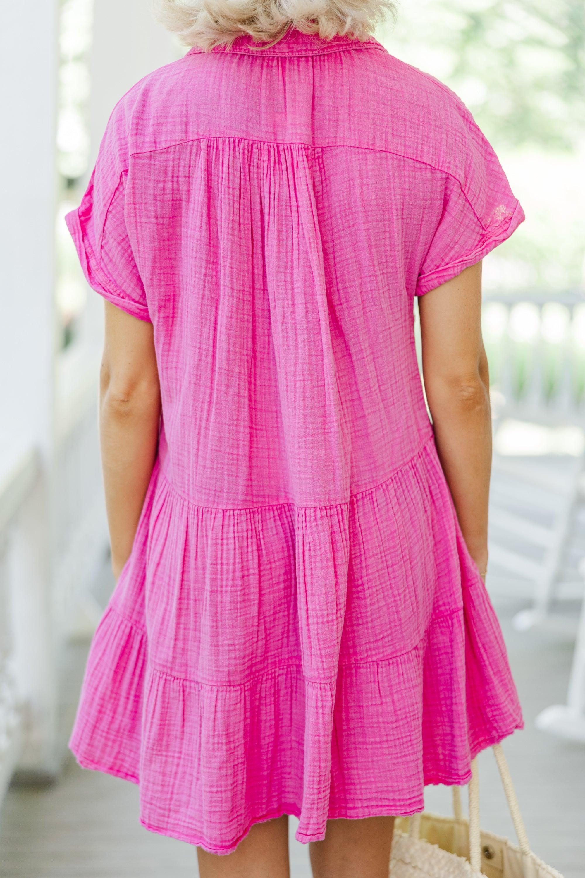 All For You Fuchsia Pink Tiered Cotton Dress Female Product Image