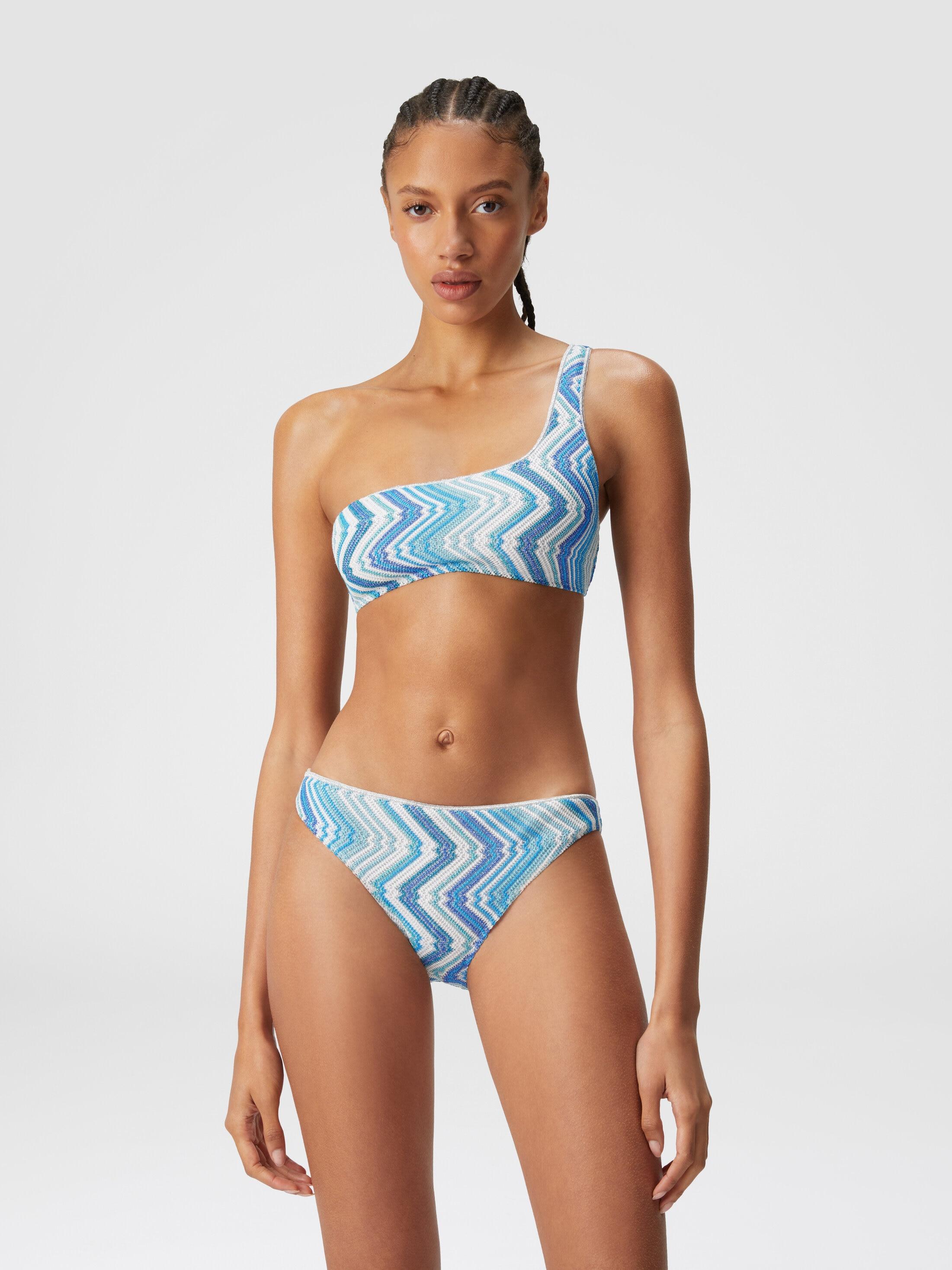 One-shoulder viscose blend chevron bikini with lurex Product Image