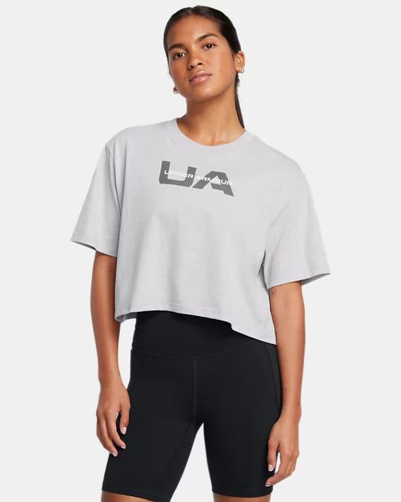 Women's Under Armour Boxy Crop Short Sleeve T-Shirt, Size: XL, White Product Image