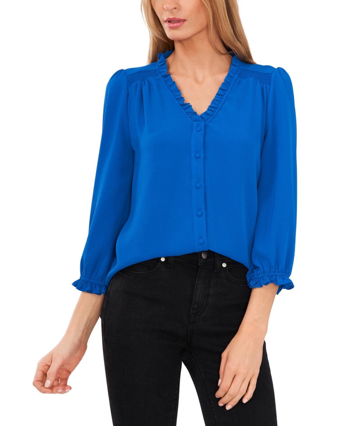 CeCe Womens Ruffled Button Front 3/4-Sleeve Blouse Product Image