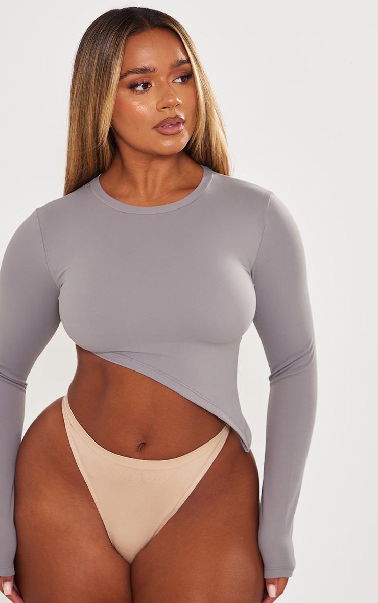 Shape Charcoal Sculpted Long Sleeve Asymmetric Crop Top Product Image