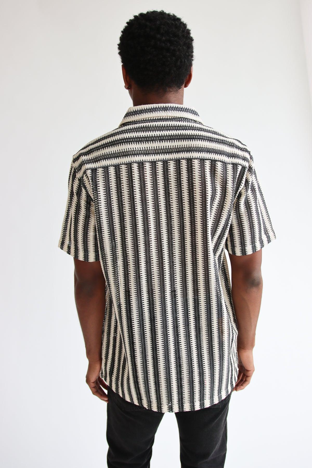 Lightweight Striped Open Knit Button Up Shirt Product Image