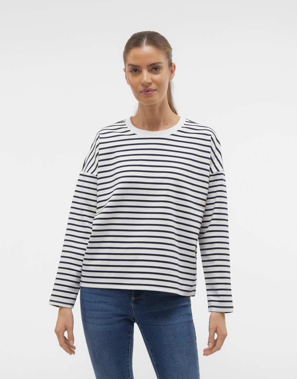 Vero Moda raglan jersey top with long sleeves in navy stripe Product Image