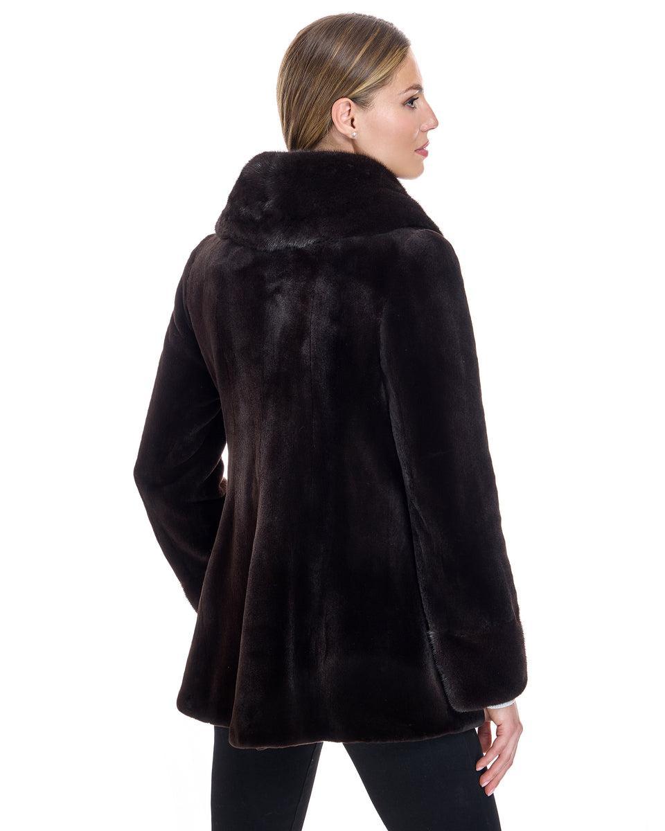 Sheared Mink Jacket with Round Long Hair mink Collar Product Image