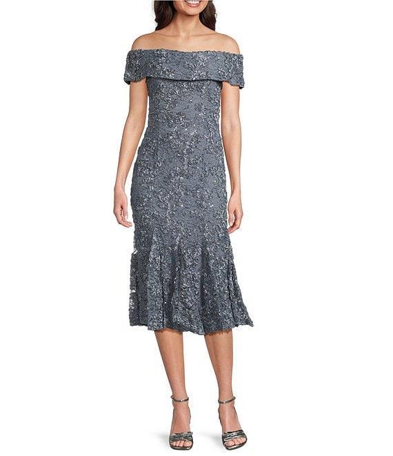 Alex Evenings Soutache Off the Shoulder Short Sleeve Fit and Flare Midi Dress Product Image