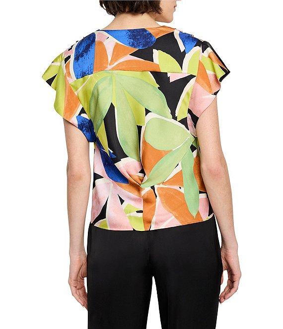 NIC + ZOE Mega Blooms Print V-Neck Flutter Sleeve Top Product Image