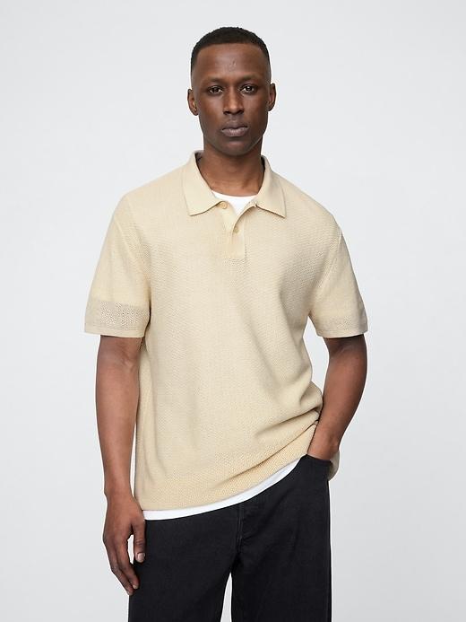 Textured Crochet Polo Shirt Product Image