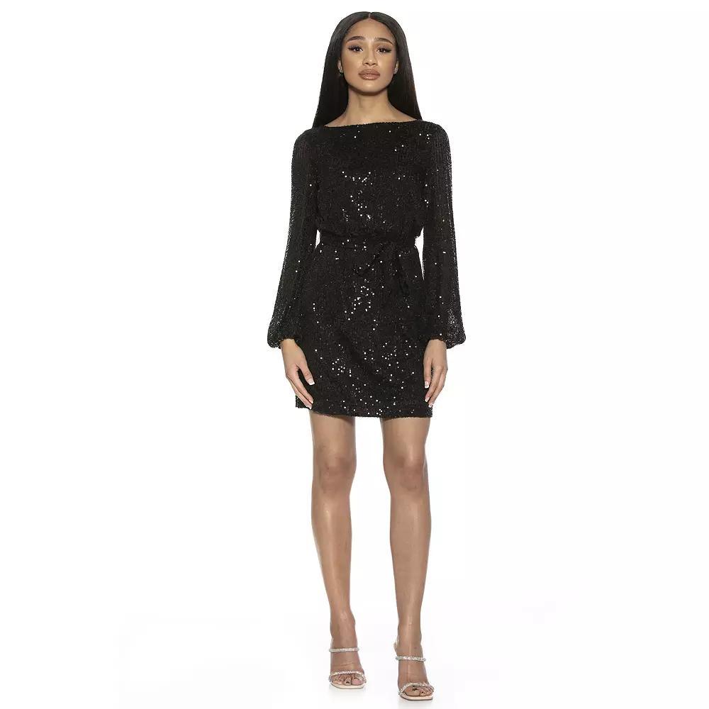Women's ALEXIA ADMOR Val Sequin Shift Dress, Size: Large, Black Product Image