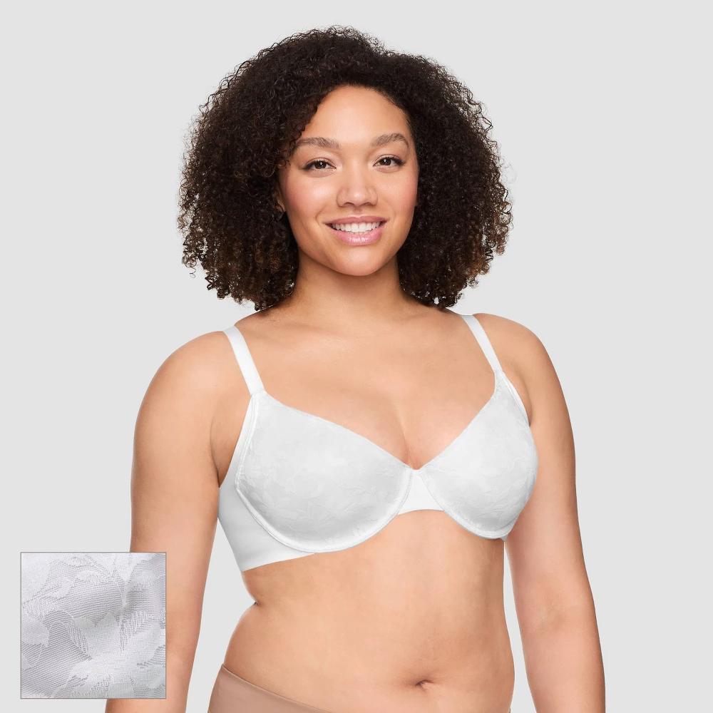 Simply Perfect by Warner's Women's Side and Underarm Smoothing Lace Unlined Bra - White 40D: Medium Support, Adjustable Straps Product Image